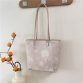Lavendel-Einkaufstasche mit Blumenstickerei und langen Trägern für Damen im Freizeitlook - Khaki