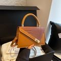 Sac trapèze marron à motif crocodile et boucle dorée dans son coffret de présentation - Marron