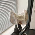 Chic white pleated crescent bag with large bow and elegant pearl handle for women - White