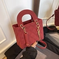 Quilted dark red handbag with round handle and gold key pendant charm for women - Without Pendant / Red