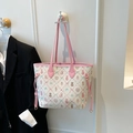 Borsa tote alla moda con stampe di cartoni animati, manici rosa e dettagli coulisse - Rosa
