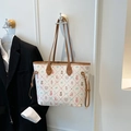 Borsa tote bianca con stampa cartoon, spalline marroni e coulisse laterali di tendenza - Marrone