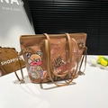 Sac cabas marron avec graffitis d'ours colorés et deux anses supérieures pour femmes - Marron