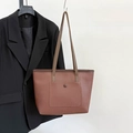Brown litchi grain PU leather tote bag with circular buckle detail and strap - Brown
