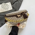 Bolso de pecho para mujer con estampado vintage y ribete de cuero marrón - Caqui