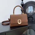 Elegante braune Handtasche mit Krokodilmuster, Goldschnalle und oberem Griff - Braun