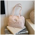 Pink niche designer travel bag with 3D bow decoration and Gonamond embroidery - Pink