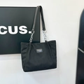 Borsa tote minimalista in velluto a coste nero con eleganti spalline in pelle da donna - Nero