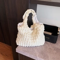 Creamy white puff cloud tote bag with popcorn texture and delicate lace bow accent - White / One Size (With Scarf)