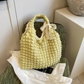 Chic avocado green puff tote bag with bubble texture and white lace bow detail - Yellow / One Size (With Scarf)
