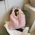 Pink puff cloud tote bag with bubble texture fabric and cream lace bow detail - Light Pink / One Size (With Scarf)