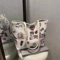 Borsa tote bianca con illustrazioni colorate di Hong Kong e design ad alta capacità - Bianco