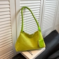 Vibrant green suede hobo shoulder bag with round strap and matching mini pouch - Green
