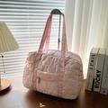 Grande borsa tote trapuntata rosa con ricami a cuore e doppi manici lunghi - Rosa