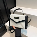 Sac à main chic bicolore noir et blanc à texture tissée avec poignée supérieure - Blanc