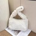 Chic white faux fur shoulder bag for women featuring a unique knotted handle design - White
