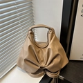 Zaino e borsa a spalla chic in pelle beige da donna con fiocco e spalline regolabili - Cachi