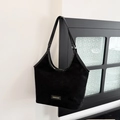 Minimalist black corduroy tote bag for women with fashion label and faux leather trim - Black