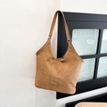 Brown corduroy oversized tote bag in caramel finish with sleek shoulder straps - Brown