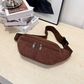 Bolso bandolera de pana marrón con cremallera doble y correa ajustable para mujer - Marrón