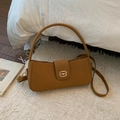 Bolso francés de gamuza marrón con hebilla dorada y asa superior para mujer - Marrón