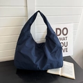 Minimalist large capacity tote bag in navy blue with top zipper closure - Navy Blue