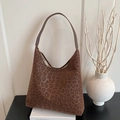 Elegante borsa a secchiello leopardata in finto scamosciato con tracolla per l'ufficio - Marrone