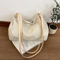Borsa tote minimalista in tela bianco crema capiente con tracolle lunghe e regolabili - Bianco Sporco