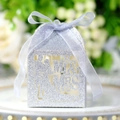 Elegant silver glitter Mr & Mrs hollow laser cut wedding favor candy box with ribbon - Glitter Silver