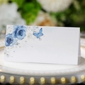 Élégante carte de table à roses bleues sur assiette dorée pour décoration de mariage - Style Imprimé Rose Bleue (XWK-169印花)