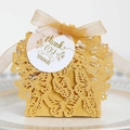 Golden hollow butterfly wedding favor box with elegant gold ribbon and thank you tag - Gold