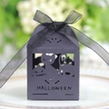 Scatola di caramelle nera per Halloween con intaglio a laser e fiocco di seta nero - Nero