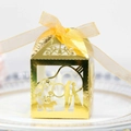 Boîte à dragées de mariage dorée découpée au laser avec silhouettes et ruban de satin - Or Réfléchissant