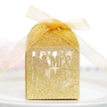 Champagne gold Mr & Mrs hollow candy box with glitter finish and organza ribbon - Glitter Golden Yellow