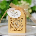 Elegant gold hollow heart favor box with floral patterns and a thank you tag for weddings - Gold