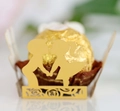 Golden laser cut paper decor with boy and girl kissing silhouette and hollow rose patterns - Reflective Gold