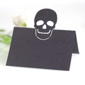 Marque-places d'Halloween avec crâne noir en papier découpé au laser pour décoration de table - Noir
