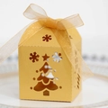Laser-cut yellow Christmas gift box with snowflake patterns and golden organza ribbon - Gold
