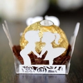 Laser cut hollow wedding favors box featuring boy and girl silhouettes for chocolates - White