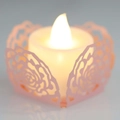 Pink laser-cut rose hollow lampshade with warm LED tea light candle for wedding decor - Pink