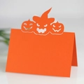 Marque-places d'Halloween en papier orange découpé au laser pour décoration de table - Carte Rouge Orangé
