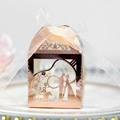 Elegante roségoldene lasergeschnittene Hochzeit-Süßigkeitenbox mit weißem Schleifenband - Reflektierendes Roségold