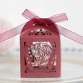 Deep red laser-cut hollow rose wedding candy box with a matching organza ribbon bow - Dark Red