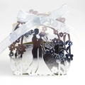Elegant silver laser-cut wedding candy box with groom and bride silhouette and bow - Reflective Silver