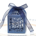 Deep blue hollow rose wedding candy box with matching pearlescent ribbon bow - Magic Blue
