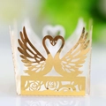 Golden laser-cut wedding favor box with swan heart design and rose lace patterns - Reflective Gold