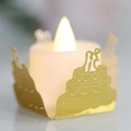 Gold cake silhouette laser cut paper wrap with warm white LED flameless tea light candle - Reflective Gold