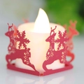 Candela LED di Natale con paralume in carta rossa traforata cervo e fiocco di neve - Rosso Perlato