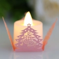Pink Christmas tree hollow paper lampshade with warm LED candle light for holiday decor - Pink