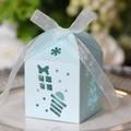 Light blue hollow paper Christmas gift box with house shape design and white ribbon - Pearl Pale Blue